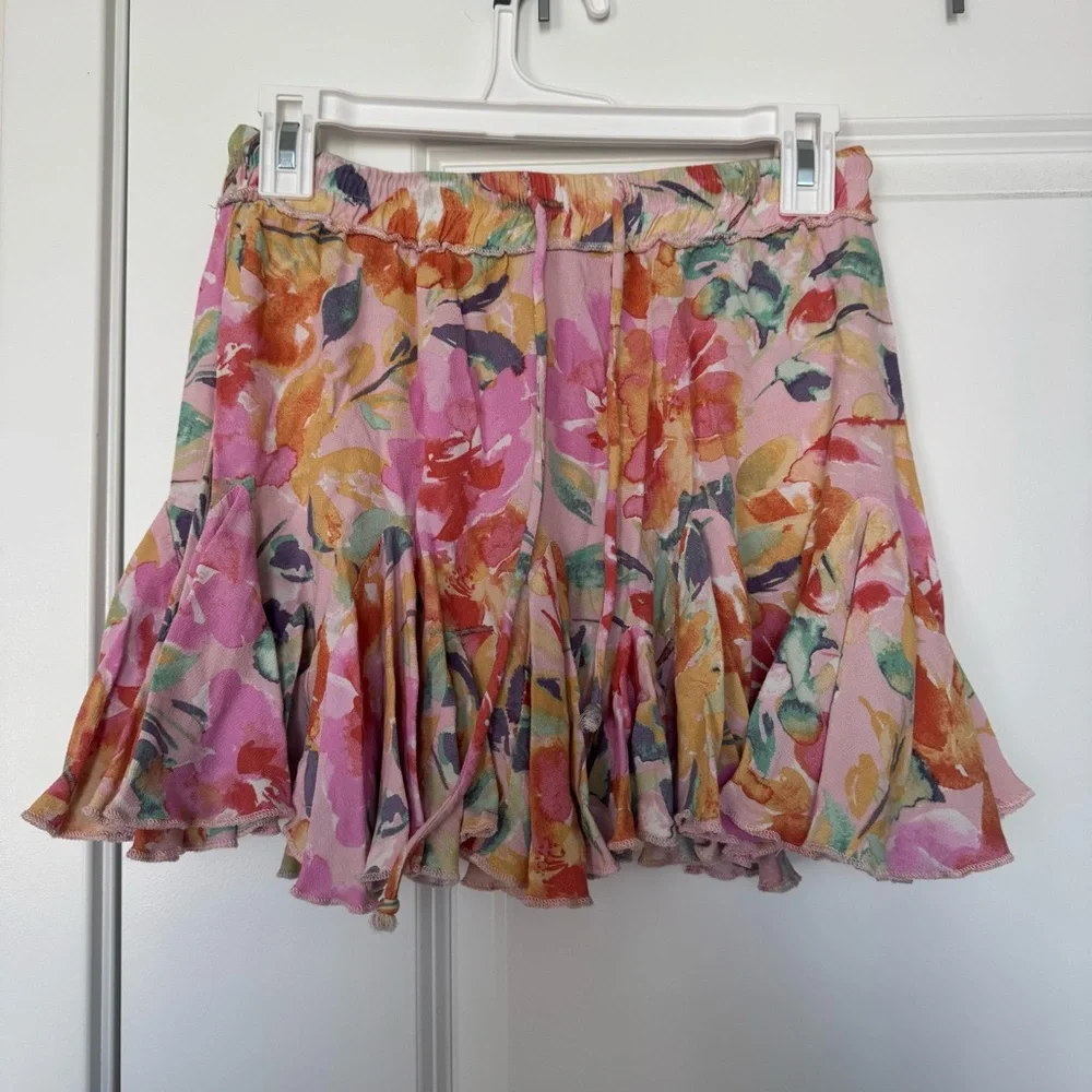 VICI Floral Pink Multicolor Flare Mini Skirt Medium